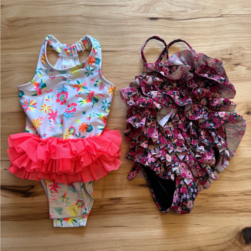 Set of Two Colorful Ruffle Baby Girl Swimsuits